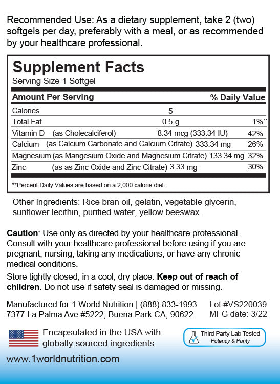 Calcium, Magnesium, Zinc, w. D3